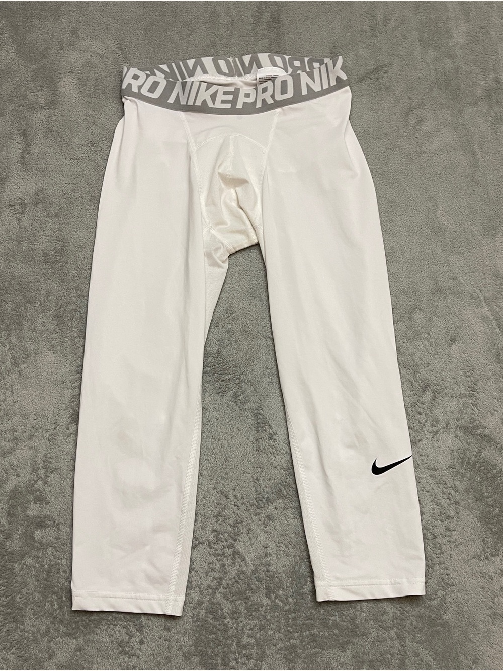 Nike Pro Compression Tights Mens L White Dri-FIT 3/4 Gym Training 703082-100